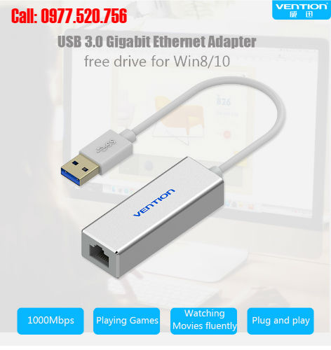 Cáp chuyển đổi USB 3.0 to Lan RJ45 Vention CEEIB Gigabit Ethernet
