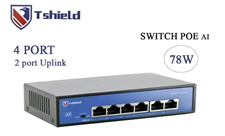 Switch mạng POE 4 cổng + 2 up link tốc độ 100 MB Tshield chính hãng
