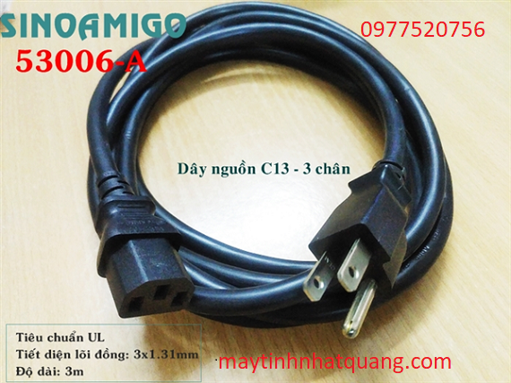 Dây nguồn 3 chân chuẩn C13 dài 3M SN: 53006-A tiêu chuẩn UL