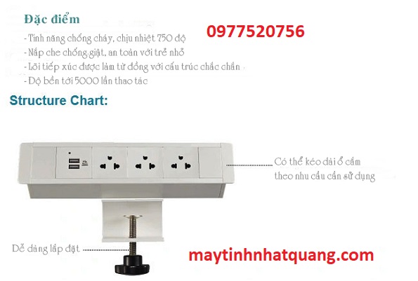 Ổ điện gắn bàn STS-C60S/F8 cao cấp chính hãng Sinoamigo