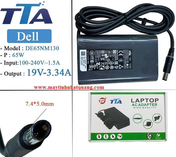 Sạc Laptop DELL OVAN kim to 65W 19.5V - 3.34A  (7.4 *5.0) chính hãng TTA