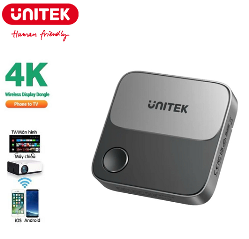 Bộ truyền HDMI không dây Unitek V1162B01 - Chiếu màn hình 4K60Hz, hỗ trợ điện thoại - laptop - máy tính bảng