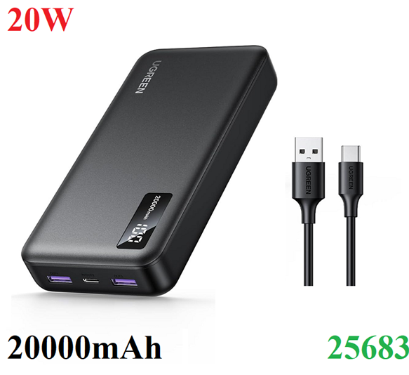 Sạc Dự Phòng 20000mAh 20W UGREEN 25683 - Sạc Nhanh PD 3.0, 3 Cổng, Dung Lượng Lớn