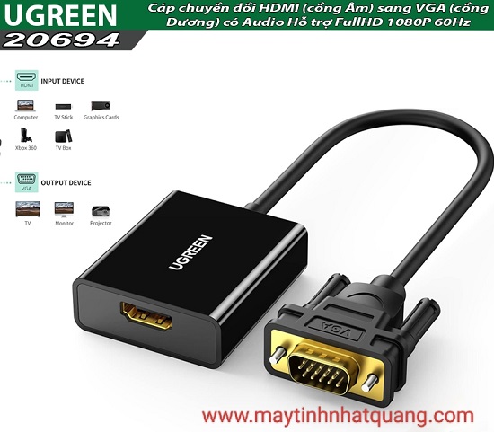 Cáp chuyển HDMI ( âm) sang VGA (dương) có Audio Ugreen 20694