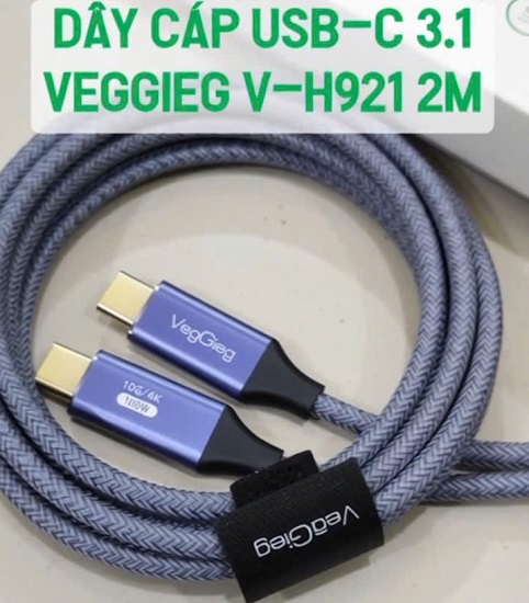 Dây USB Type-C to Type-C 3.1 Gen1 Veggieg V-H921 - 4K60Hz, sạc nhanh PD60W, dài 2m