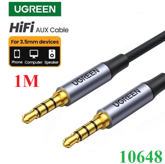 Cáp loa Audio  3.5mm 2 đầu dương TRRS 4 cực dài 1M Ugreen 10648 bện nylon hỗ trợ mic