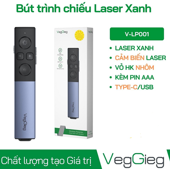 Bút trình chiếu cảm biến laser xanh VegGieg V-LP001 Điều khiển slide đỉnh cao cho thuyết trình
