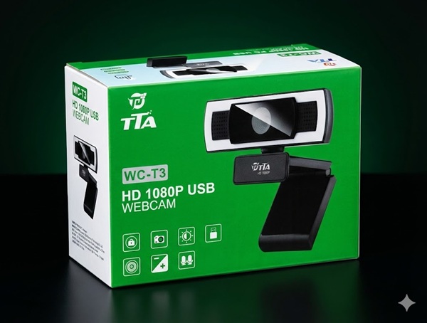 Webcam TTA WC-T3 HD 1080P USB - Camera Máy Tính Full HD, Mic Tích Hợp, Tự Động Lấy Sáng