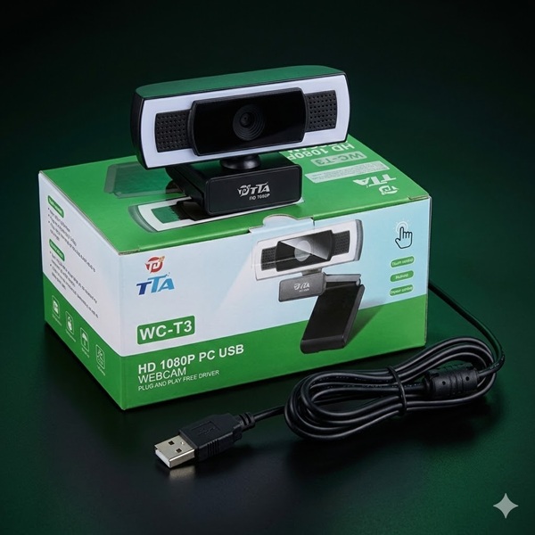 Webcam TTA WC-T3 HD 1080P USB - Camera Máy Tính Full HD, Mic Tích Hợp, Tự Động Lấy Sáng