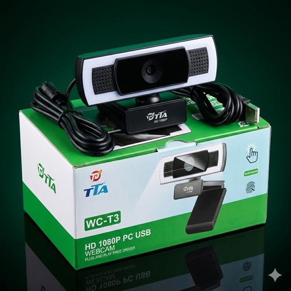 Webcam TTA WC-T3 HD 1080P USB - Camera Máy Tính Full HD, Mic Tích Hợp, Tự Động Lấy Sáng