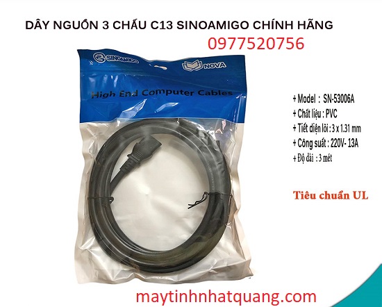 Dây nguồn 3 chân chuẩn C13 dài 3M SN: 53006-A tiêu chuẩn UL