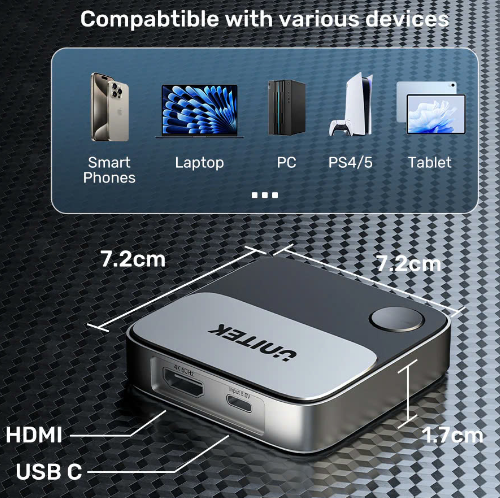 Bộ truyền HDMI không dây Unitek V1162B01 - Chiếu màn hình 4K60Hz, hỗ trợ điện thoại - laptop - máy tính bảng