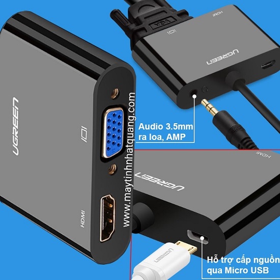 Cáp chuyển HDMI to VGA + HDMI có audio Ugreen 40744