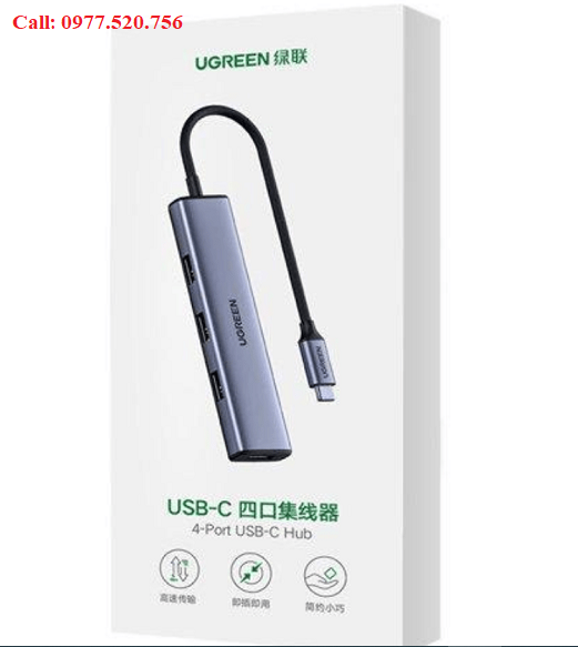 Hub chia cổng USB Type C sang 4 cổng USB 3.0 Ugreen 20841 Vỏ nhôm, dây bọc dù