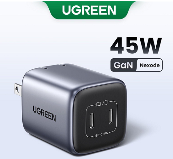 Củ sạc nhanh UGREEN Nexode GaN 45W - 2 cổng sạc USB-C PD  sạc siêu tốc