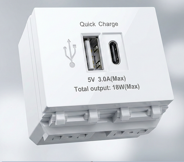 Nhân USB sạc âm tường Sinoamigo P21-QC1 - USB-A & USB-C, Sạc nhanh QC/PD 18W