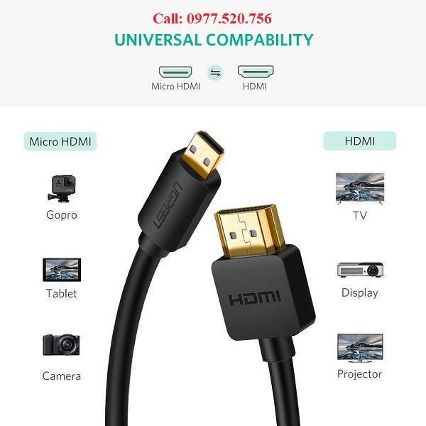 Cáp Micro HDMI to HDMI dài 1,5m Ugreen 30102