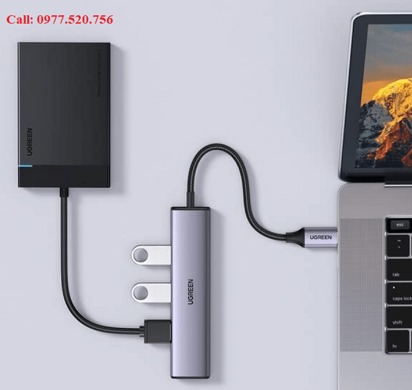 Hub chia cổng USB Type C sang 4 cổng USB 3.0 Ugreen 20841 Vỏ nhôm, dây bọc dù