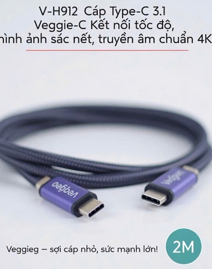 Dây USB Type-C to Type-C 3.1 Gen1 Veggieg V-H921 - 4K60Hz, sạc nhanh PD60W, dài 2m