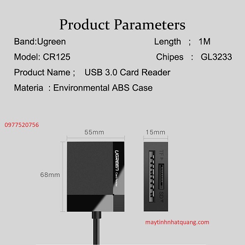 Đầu đọc thẻ SD/TF/CF/MS USB 3.0 Ugreen 30231 cao cấp (Dây dài 1M)
