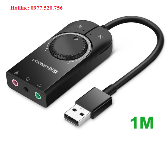 USB sound 2.0 ra Mic +Loa có điều chỉnh âm lượng Ugreen 50599 dài 1m