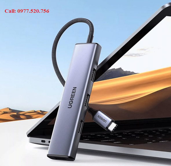 Hub chia cổng USB Type C sang 4 cổng USB 3.0 Ugreen 20841 Vỏ nhôm, dây bọc dù