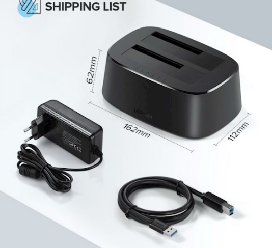 Hộp đựng ổ cứng UGREEN 50857 - Docking SATA 2.5/3.5 inch, USB 3.0, hỗ trợ tối đa 16TB
