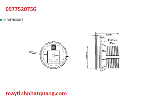 Ổ cắm điện âm bàn Sinoamigo STS-R90 màu trắng hàng cao cấp