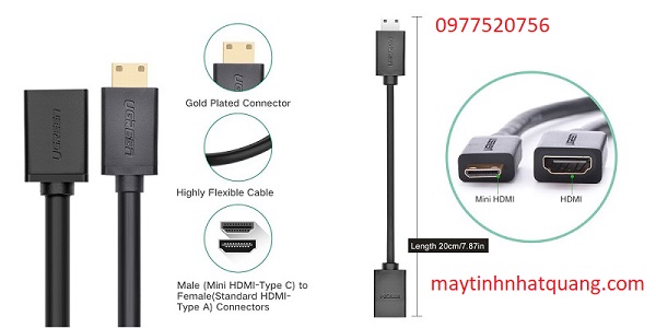 Cáp chuyển đổi Mini HDMI to HDMI dài 20cm chính hãng Ugreen 20137