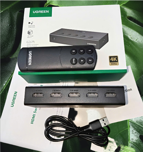 Bộ gộp HDMI 5 in 1 out Ugreen 90512 - HDMI Switch 4K@60Hz, Remote IR chính hãng