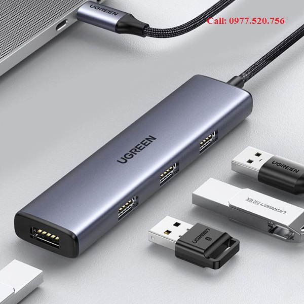 Hub chia cổng USB Type C sang 4 cổng USB 3.0 Ugreen 20841 Vỏ nhôm, dây bọc dù