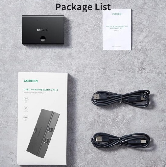 Bộ chia máy in 1 ra 2 - Switch chia sẻ 2 máy tính chung 1 máy in Ugreen 30345