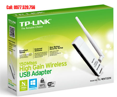 Bộ thu sóng USB wifi TP-Link 1 râu TL-WN722N tốc độ 150Mbs