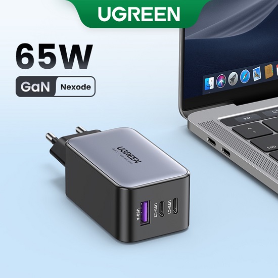 Củ sạc nhanh UGREEN 10335 GaN 65W - 3 cổng sạc (2 USB-C + 1 USB-A) sạc cùng lúc 3 thiết bị