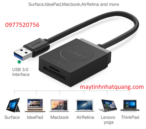 Đầu đọc thẻ nhớ SD/TF chuẩn USB 3.0 chính hãng Ugreen 20250