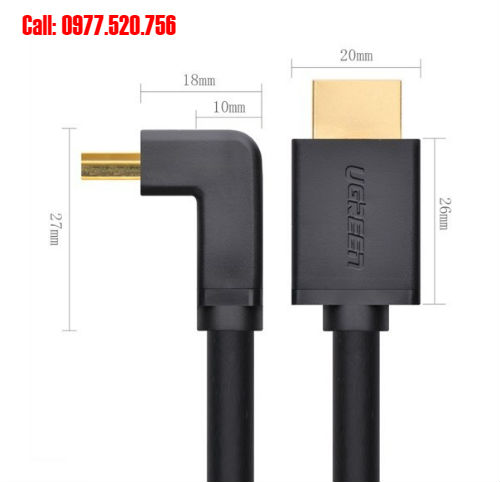 Cáp HDMI dài 1,5m có 1 đầu  vuông góc 90 độ Ugreen 11109 loại tốt