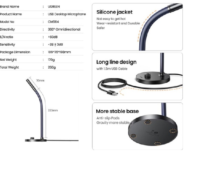 Microphone Thu Âm Để Bàn USB UGREEN 90416 (CM564)