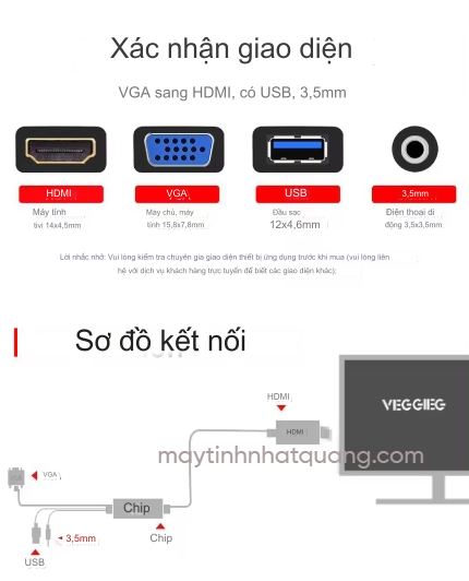 Cáp chuyển VGA sang HDMI Có audio Veggieg VZ206