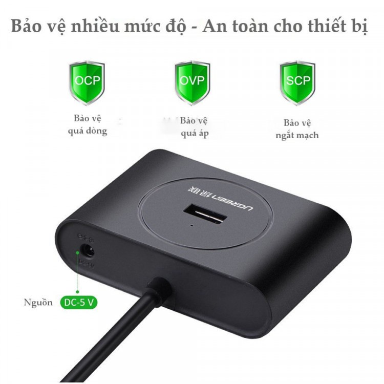 Bộ chia cổng Ugreen  USB 4 cổng 3.0 dài 80cm chính hãng Ugreen 20291 cao cấp