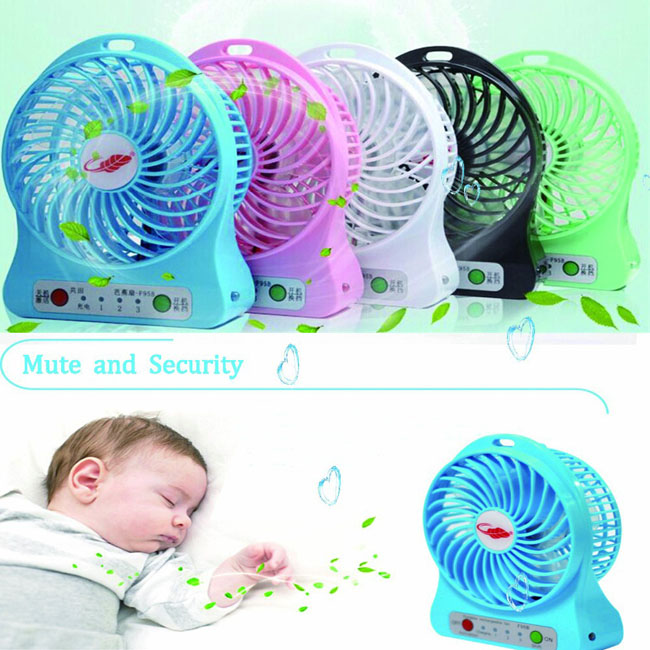 Quạt mini Fan USB tích điện 3 cấp độ có đèn