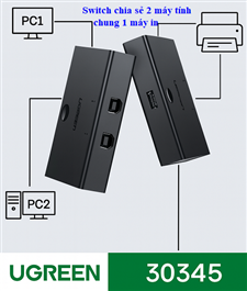 Bộ chia máy in 1 ra 2 - Switch chia sẻ 2 máy tính chung 1 máy in Ugreen 30345