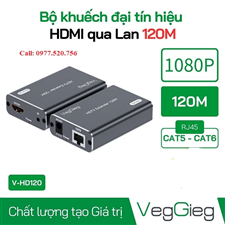 Bộ kéo dài HDMI qua lan 120m Veggieg VHD120