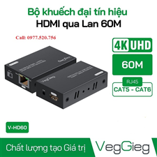 Bộ kéo dài HDMI qua mạng Lan 60m VegGieg - VHD60