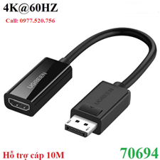 Cáp chuyển Displayport sang HDMI Ugreen 70694 hỗ trợ 4K@60Hz