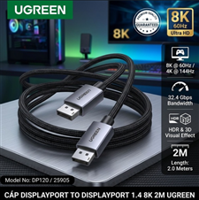 Cáp DisplayPort to DisplayPort 1.4 8K@60Hz Dài 2M UGREEN DP120 25905