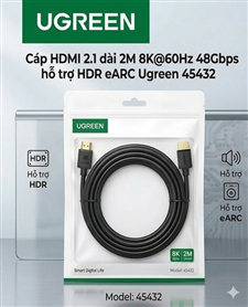 Cáp HDMI 2.1 Dài 2M 8K@60Hz 48Gbps HDR eARC UGREEN 45432