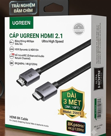 Cáp HDMI 2.1 Dài 3M 8K@60Hz 48Gbps Hỗ Trợ HDR, eARC UGREEN 25911
