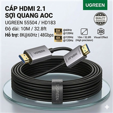 Cáp HDMI 2.1 Sợi Quang AOC 10M 8K@60Hz 48Gbps UGREEN 55504 / HD183