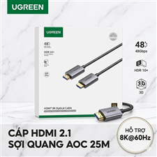 Cáp HDMI 2.1 Sợi Quang AOC Dài 25m UGREEN 55507 (HD183) - Hỗ Trợ 8K@60Hz, Băng Thông 48Gbps