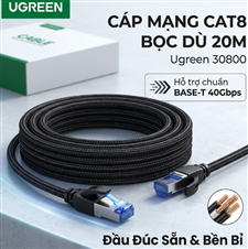 Cáp Mạng Cat8 Đúc Sẵn Bọc Dù Dài 20M UGREEN 30800 - 40Gbps, 2000MHz, RJ45